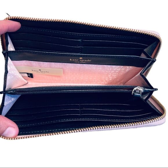 Kate Spade Women's Patent Leather Clutch Wallet Organizer Large Zip Pink Plaid - Picture 3 of 11